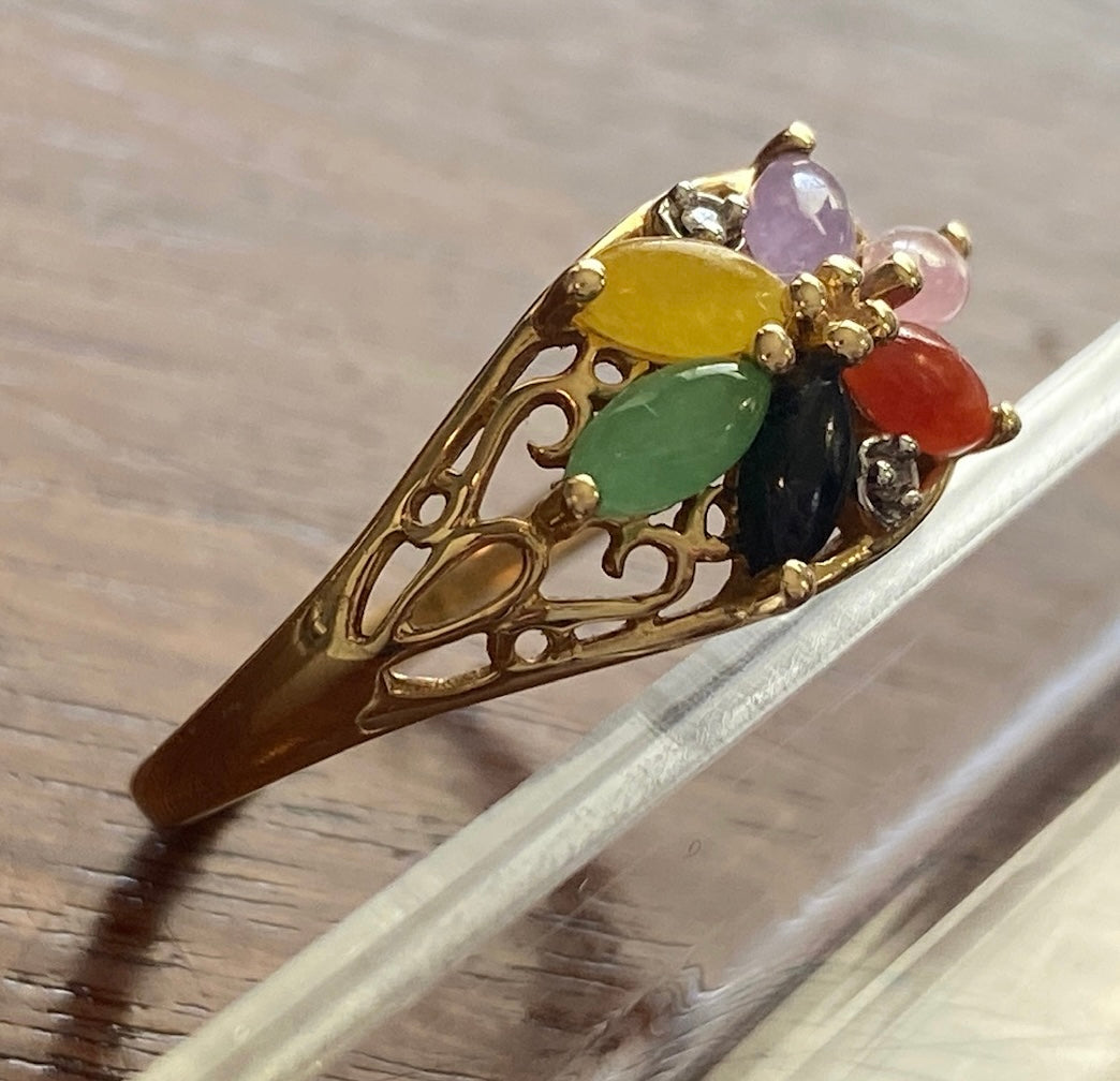 14k Yellow Gold Gemstone Diamond Ring Sz 8 Flower Design *Missing Stone*