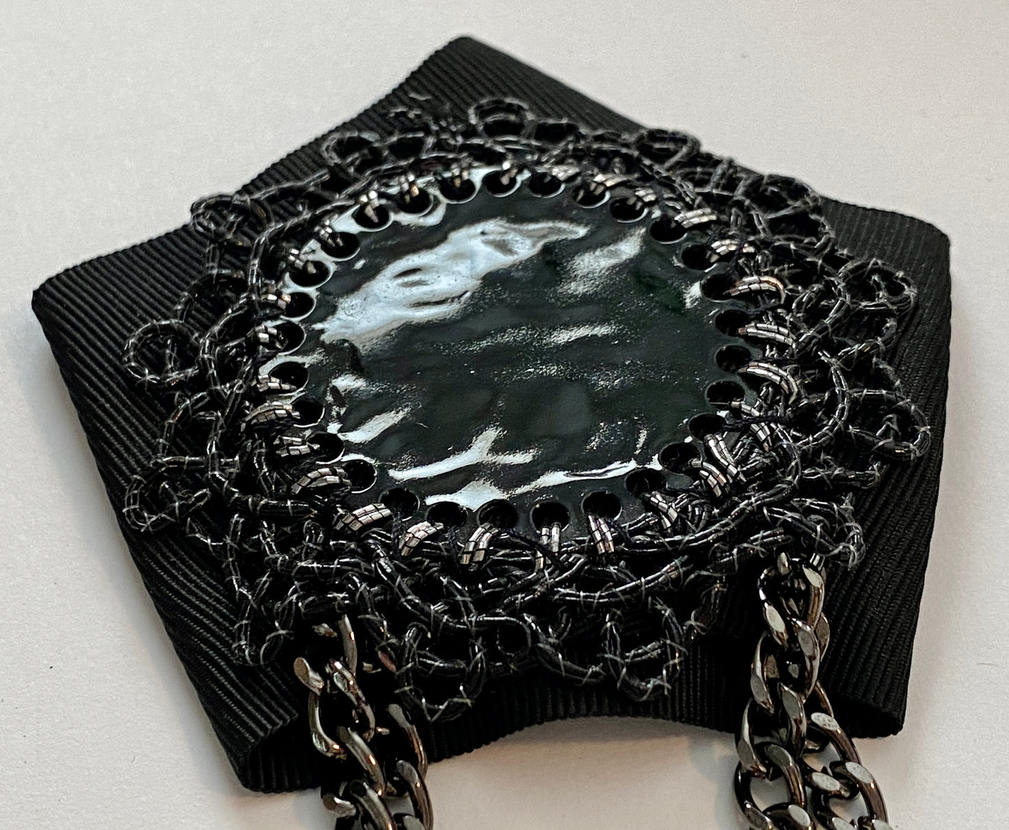 Large Black Mourning Style Chain Brooch Pin