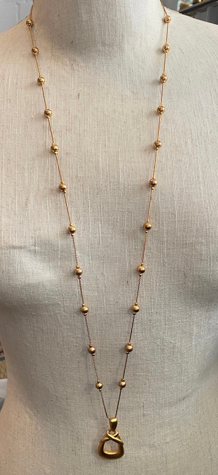 Vintage Anne Klein Gold Tone Ball Bead Pendant Necklace