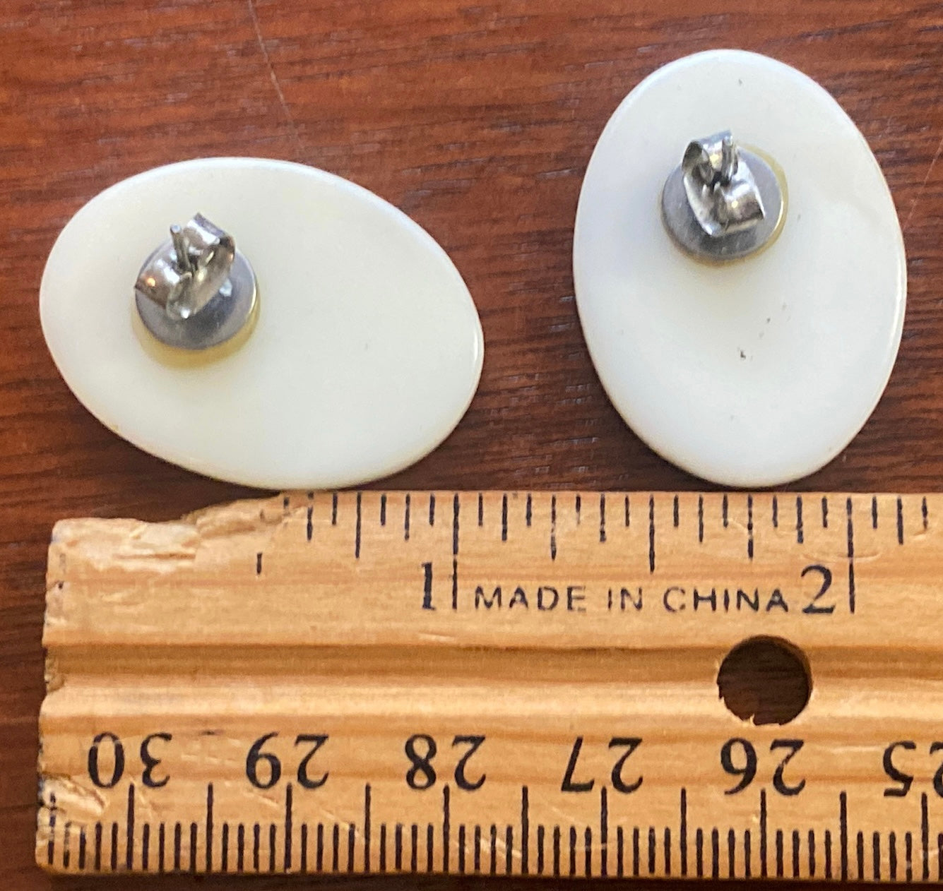 Large Oval MOP Mother of Pearl Crackle Pierced Earrings