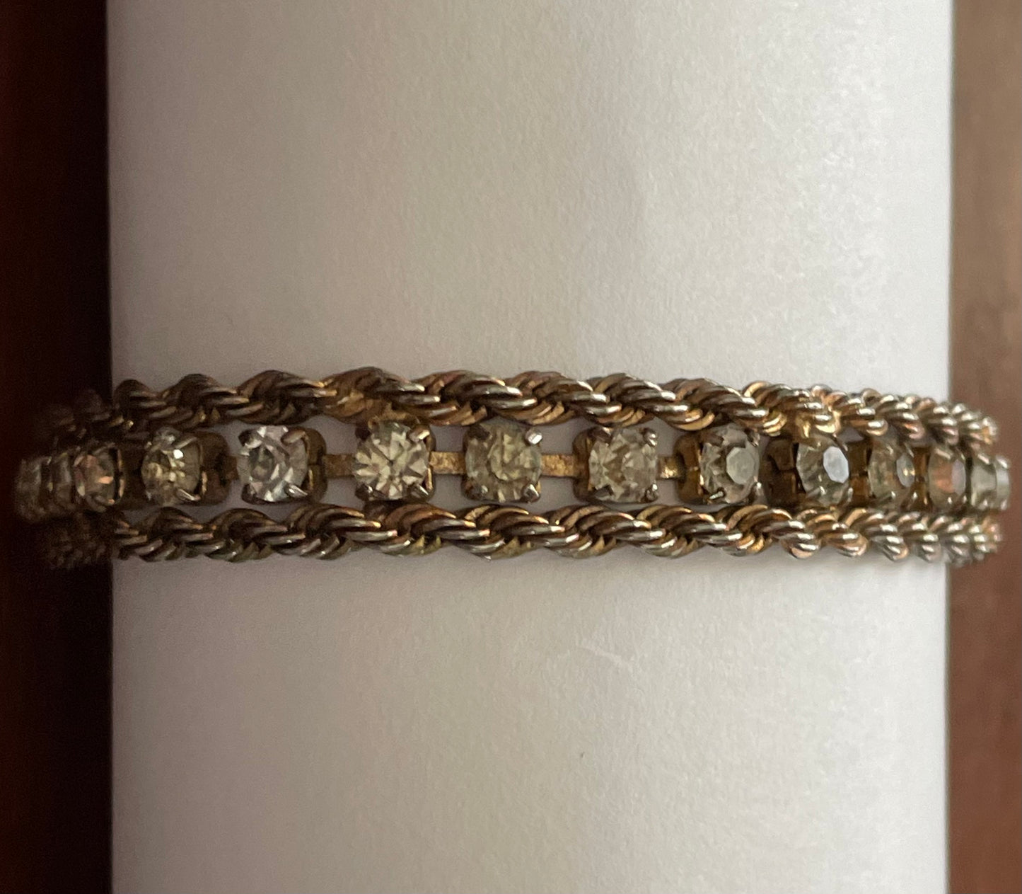 Vintage Goldtone 3 Strand Rope Chain Rhinestone Tennis Bracelet