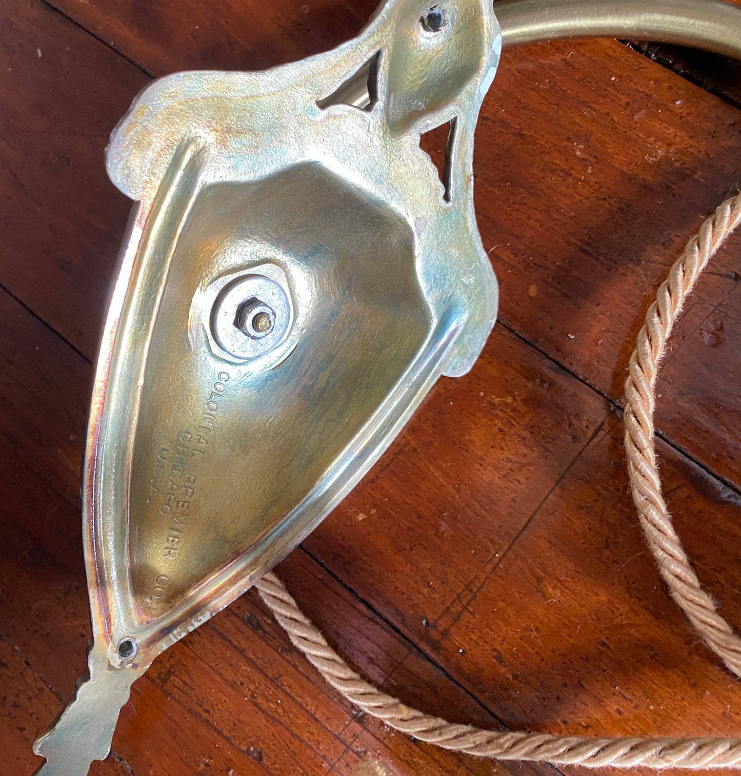 Vintage Colonial Premier Brass Hanging Sconce Light Lamp Floral Shade