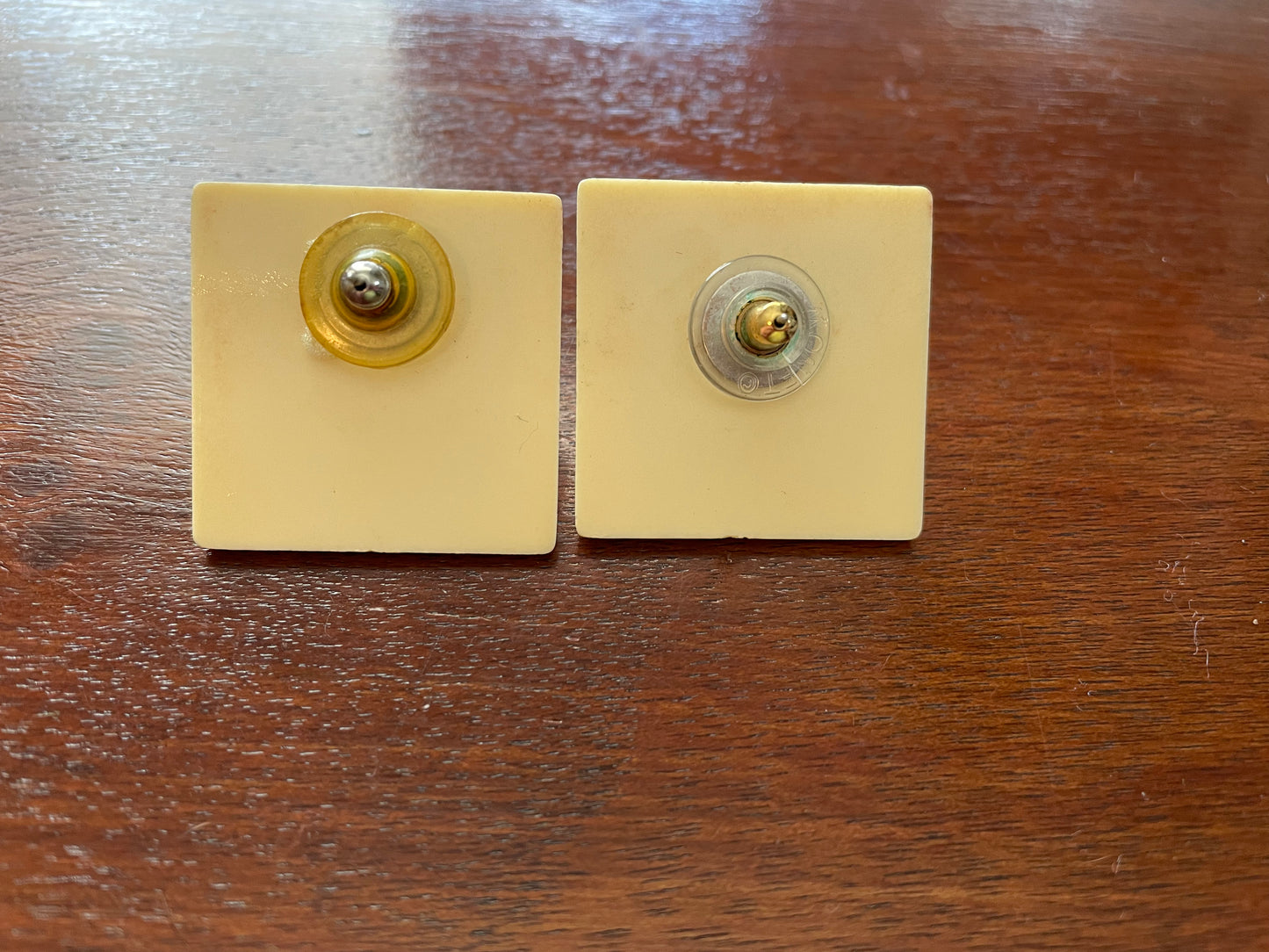 Vintage 80's Square Pierced Earrings Faux Turquoise Silver Tone
