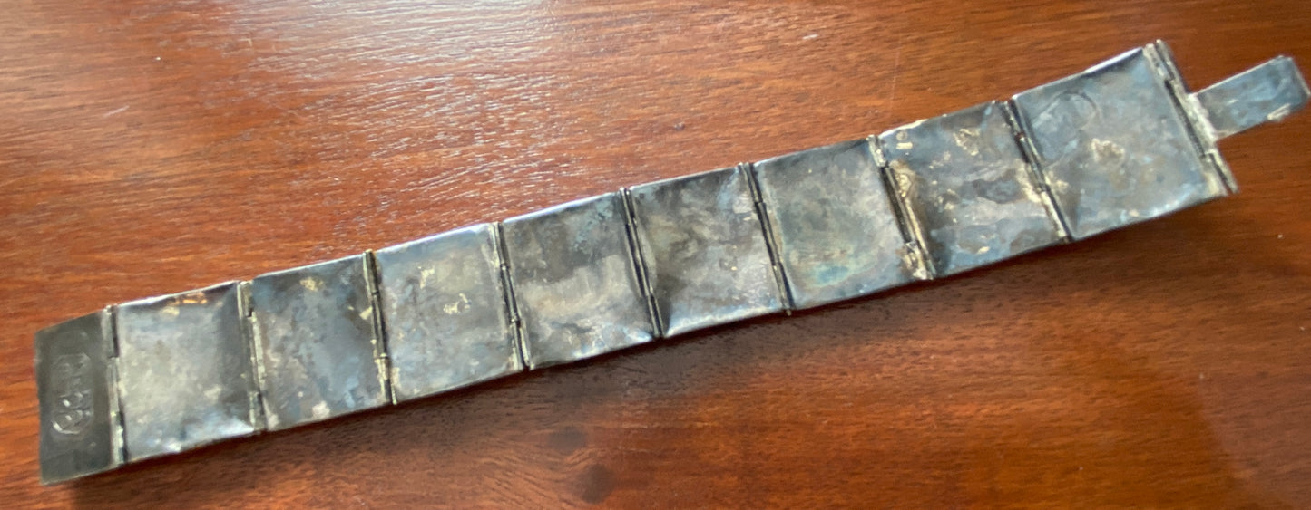 Antique Vintage Silver Enamel Panel Persian Eastern Bracelet