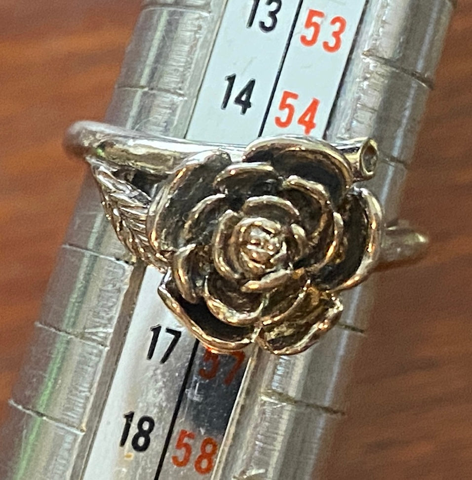 Sterling Silver 925 Rose Flower Ring Sz 7 - Signed DR