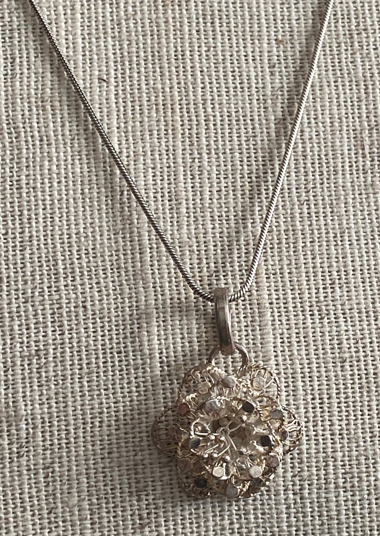 Sterling Silver 925 Filigree Flower Snake Chain Pendant Necklace