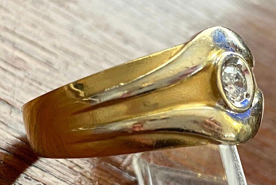 14k Two Tone Yellow Gold .10ctw Diamond Solitaire Custom Ring Sz 7.5