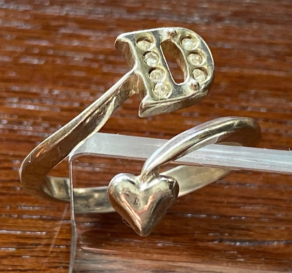 Avon Sterling Silver 925 D Initial Heart Bypass CZ Ring Sz 6.75
