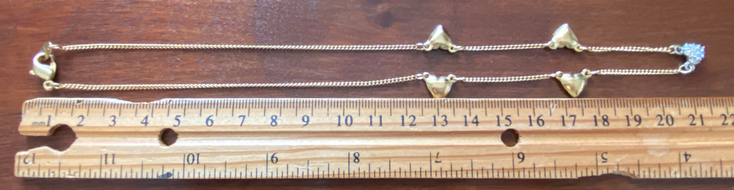 Avon Gold Tone Metal Puffy Heart Rhinestone Necklace