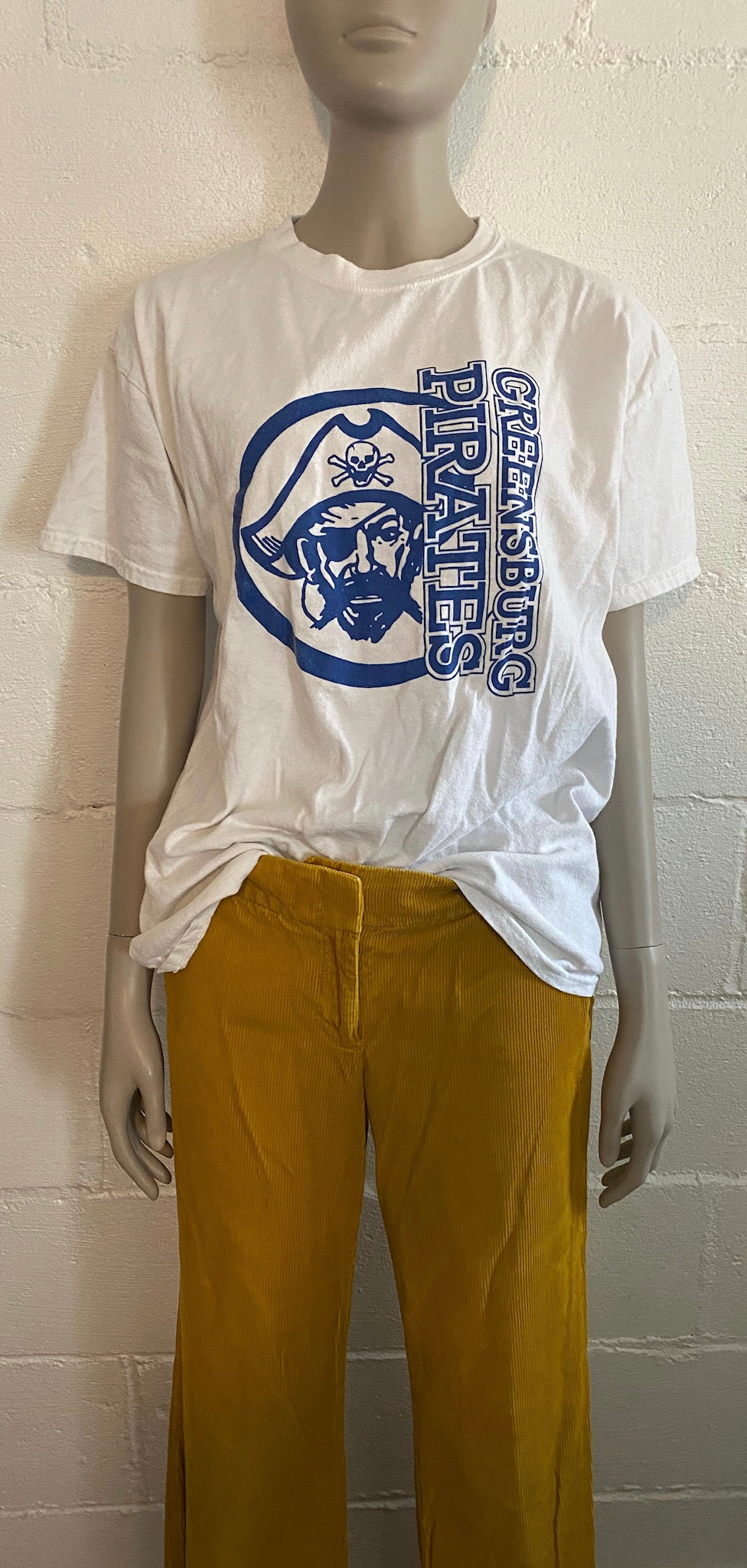 Vintage Graphic Short Sleeved Greensburg Pirates T-shirt White Blue