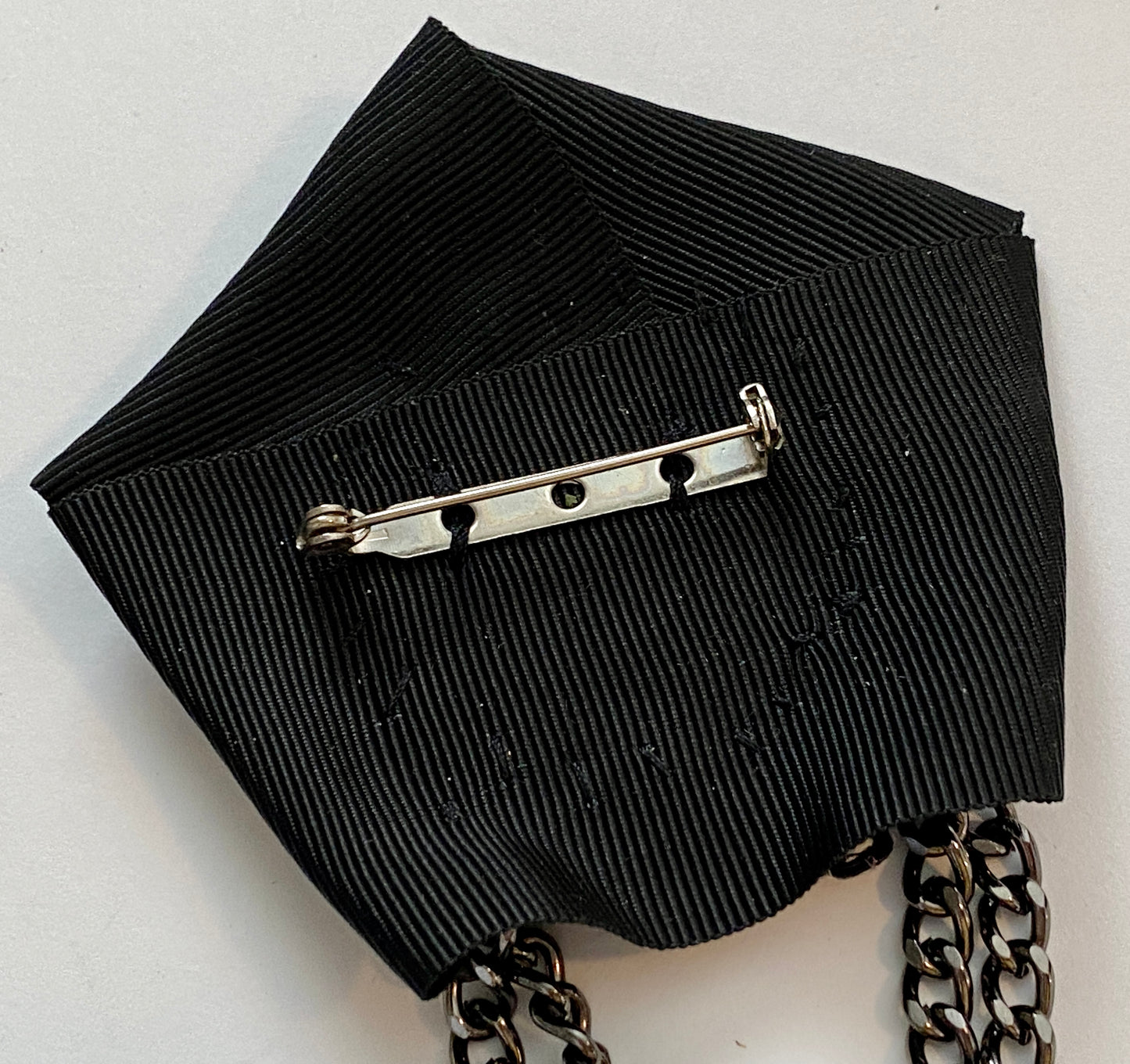 Large Black Mourning Style Chain Brooch Pin