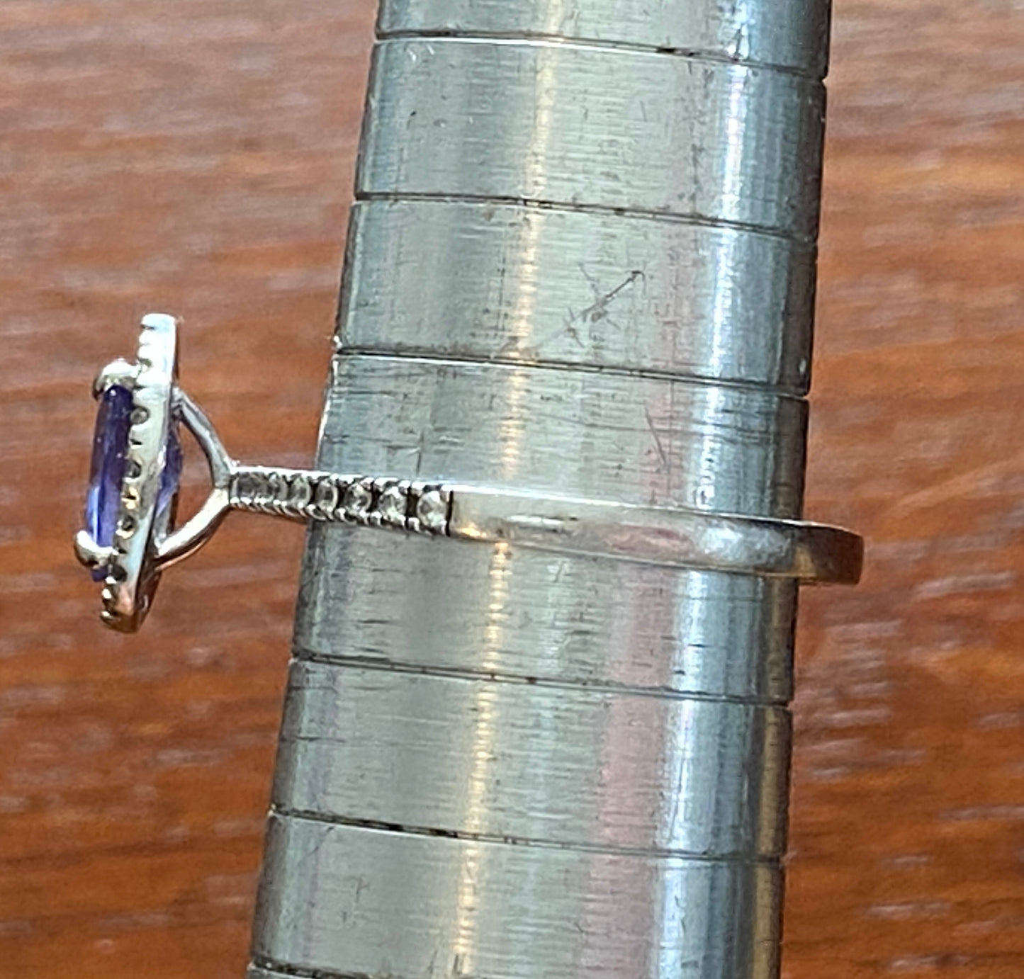 10k White Gold Amethyst Oval Solitaire CZ Halo Ring Sz 6.75