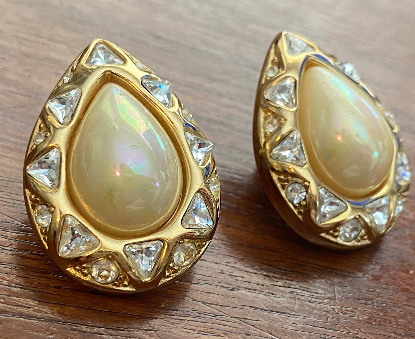 RARE Christian Dior Trillion Cut Faux Pearl Statement Runway Clip on Earrings