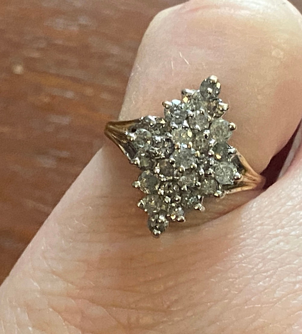10k Yellow Gold 1ctw Round Diamond Cluster Cocktail Ring Sz 5.75