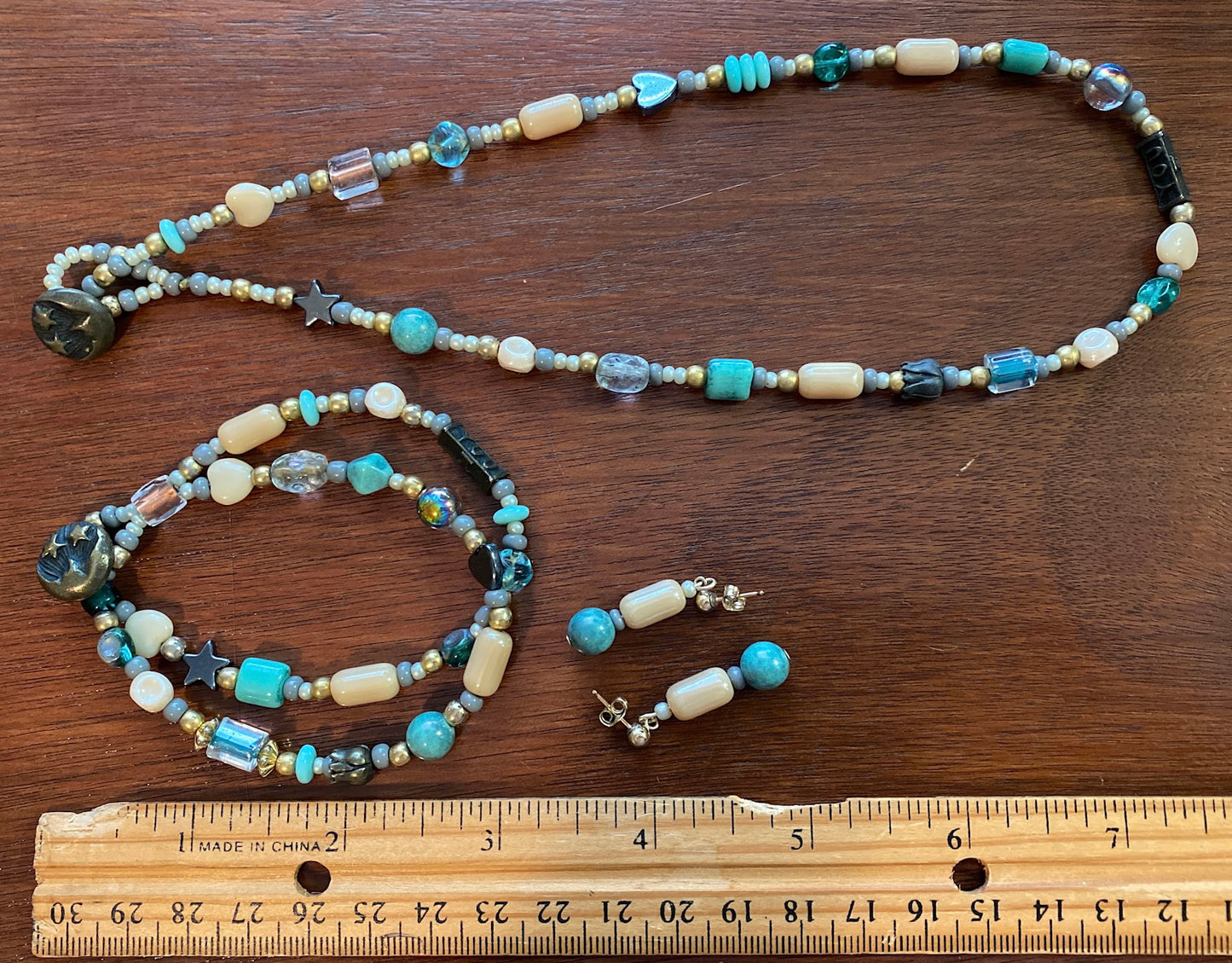 14k Yellow Gold Hematite Polished Stone I Love You Moon Star Jewelry Set