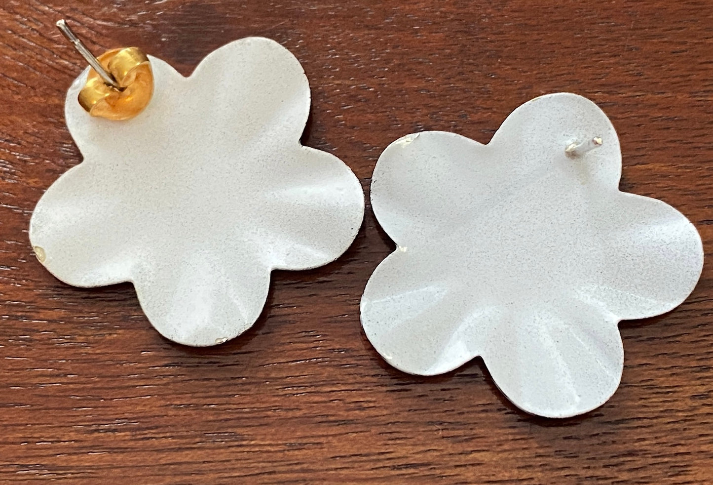 Vintage Large Black White Enamel Funky Fun Pierced Earrings