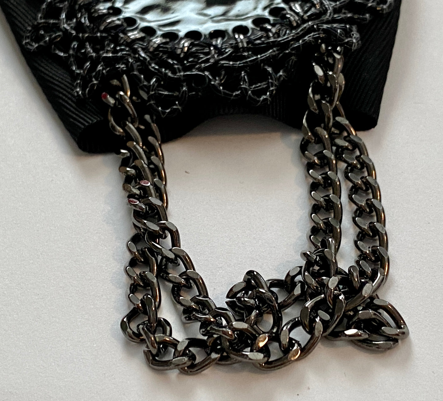 Large Black Mourning Style Chain Brooch Pin