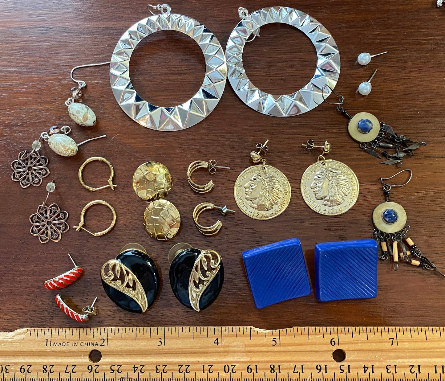 Huge Lot of Vintage to Now Pierced Earrings Coin Black Enamel Gold Tone Faux Pearl