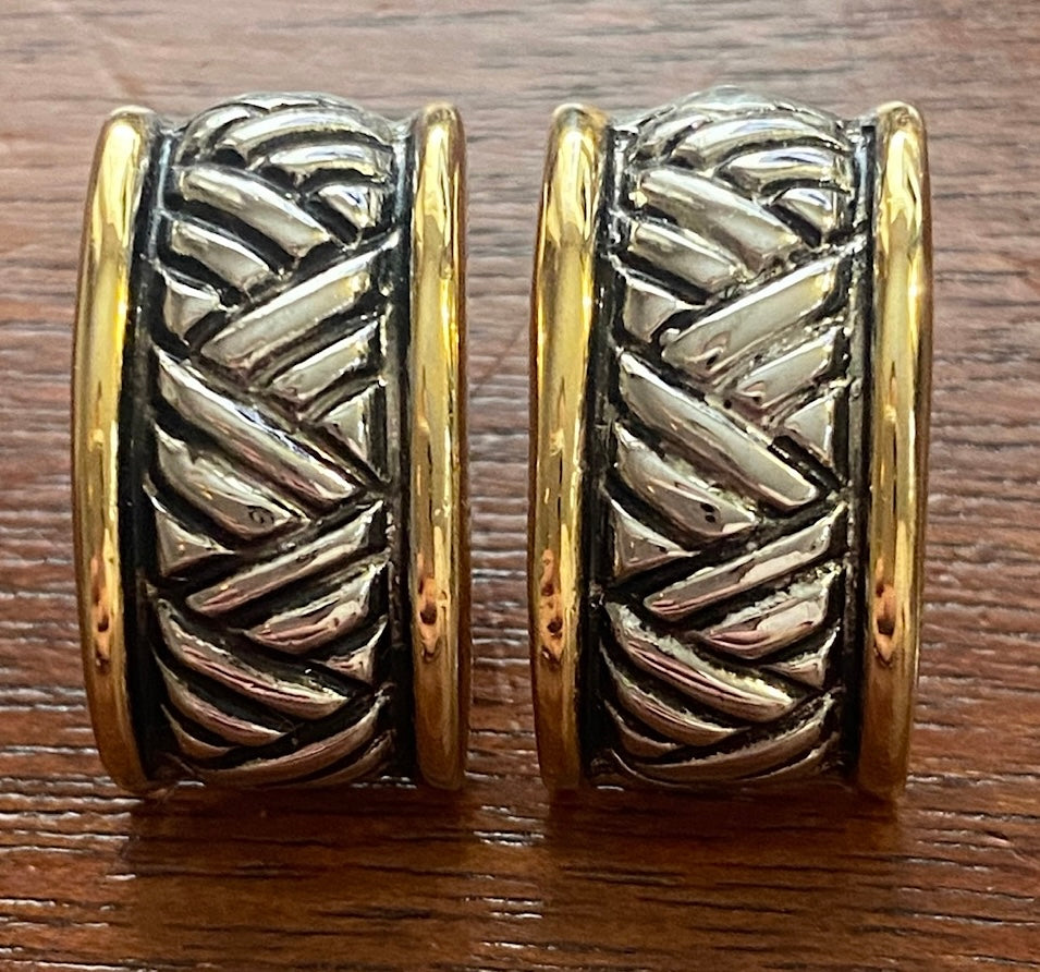 Vintage Gold Silver Tone Hoop Pierced Earrings