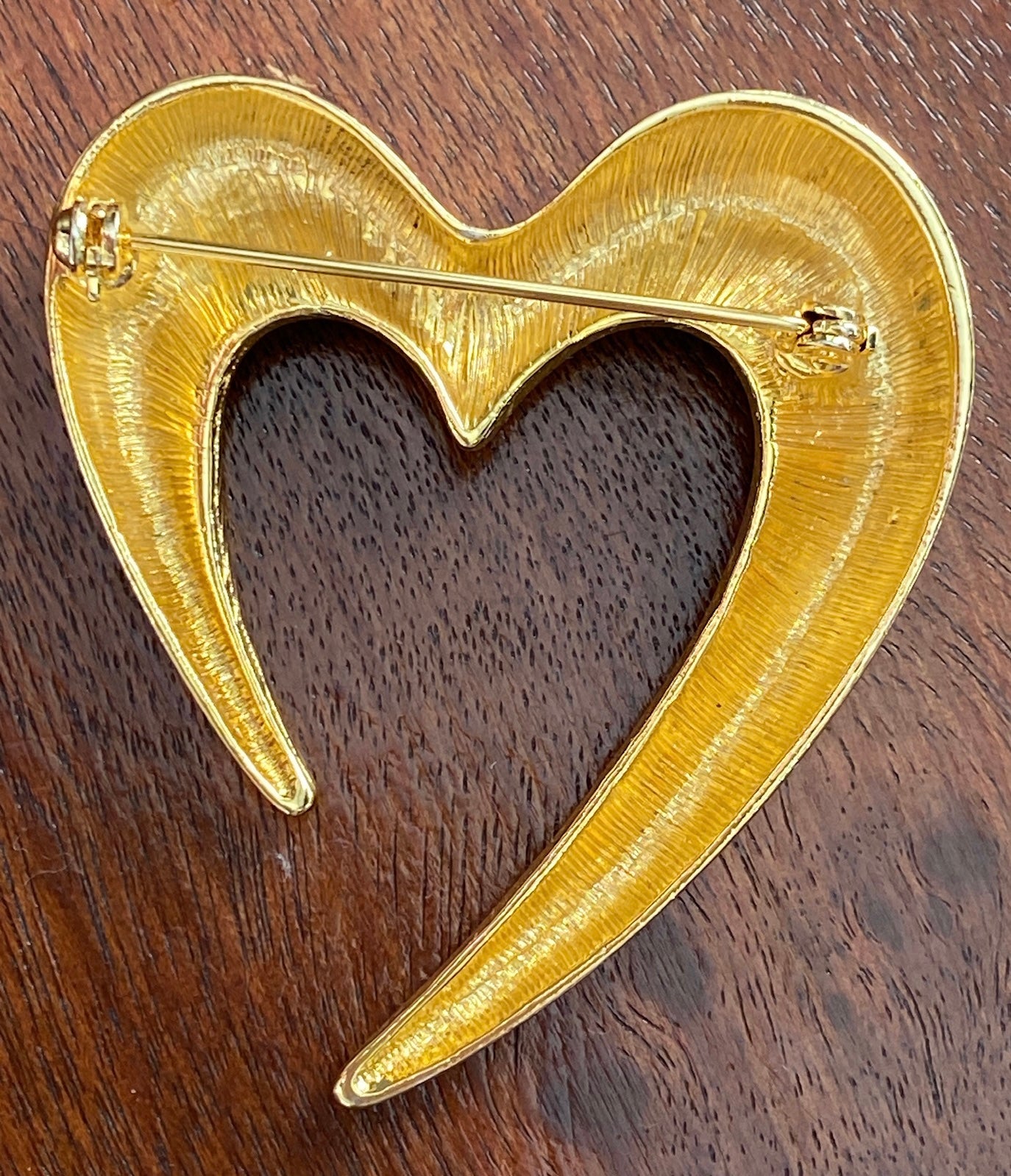 Vintage Shiny Gold Tone Modernist Abstract Heart Large Brooch Pin