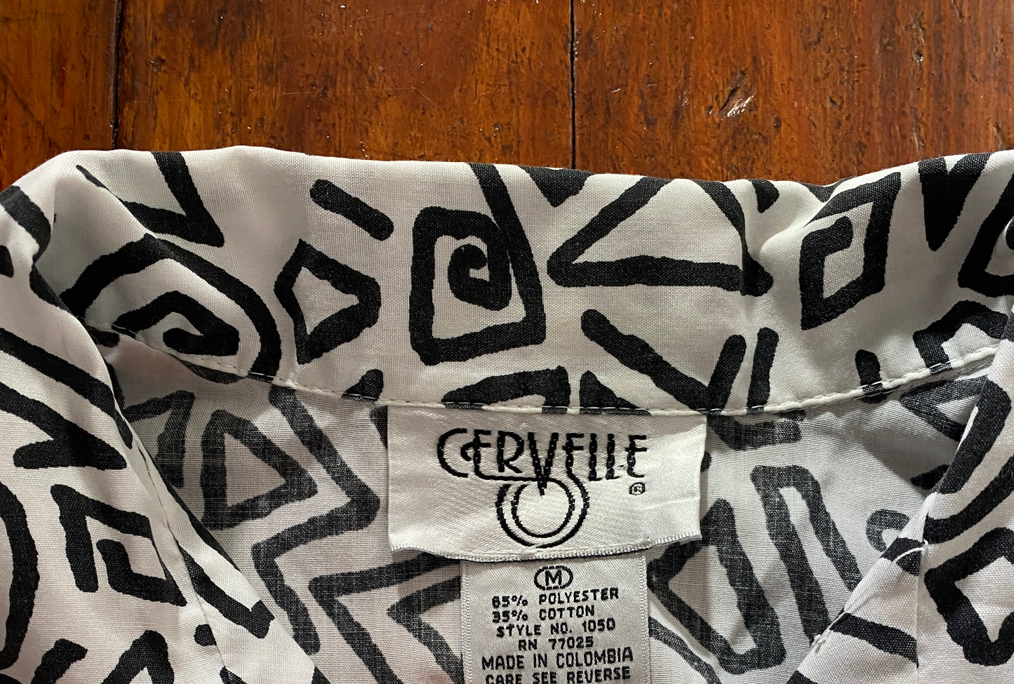 Unisex Vintage Cervelle Graphic 90's Print Button Up Shirt Black White