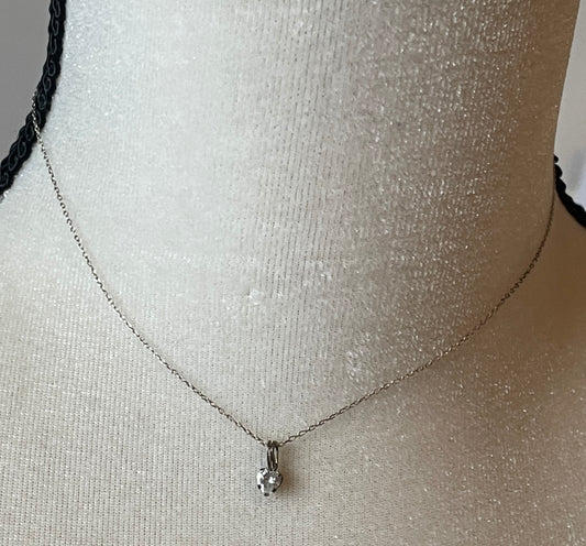 Vintages Sterling Silver Chain Necklace Small Clear Rhinestone Heart Pendant