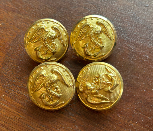 Vintage Lot of 4 Waterbury Button Co Large Domed Military Buttons Gold Tone