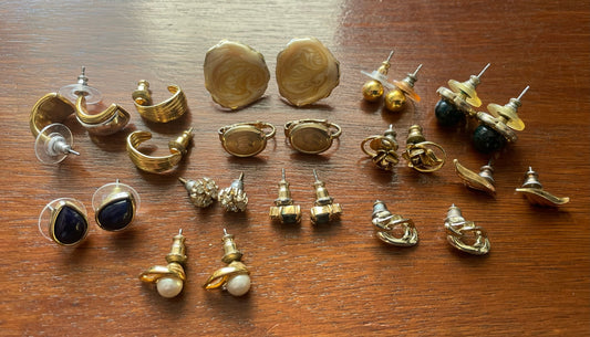 Vintage to Now Pierced Clip on Stud Earrings Lot 80's Gold Silver Tone Pearl