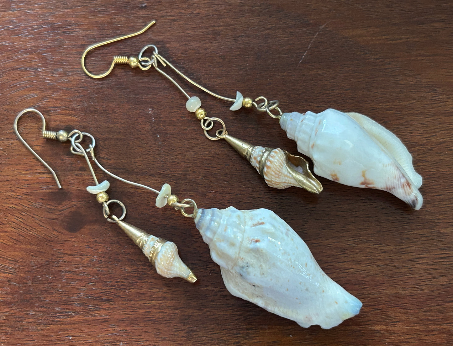 Long Dangle Drop Real Shell Earrings Pierced