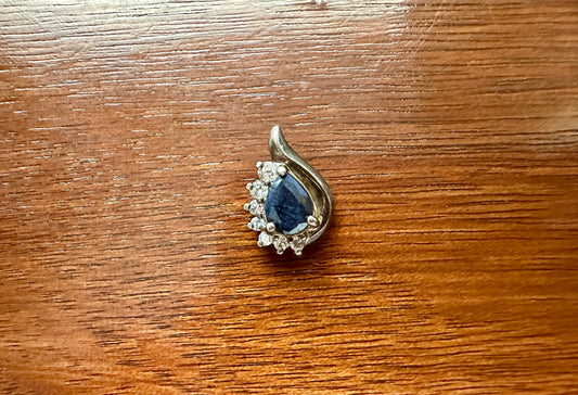Sterling Silver 925 Cubic Zirconia Blue Stone Necklace Pendant