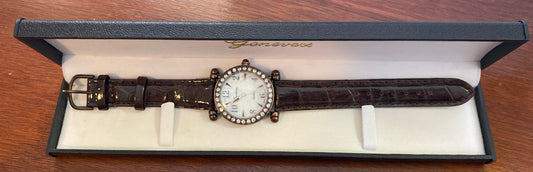 Quartz Genevex NOS Ladies Wristwatch Watch Leather Rhinestone