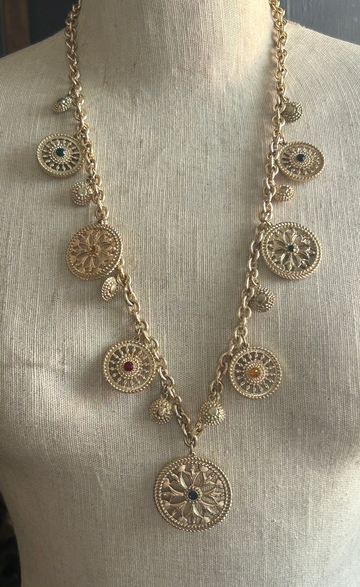 Charter Club Gold Tone Multicolor Rhinestone Medallion Adjustable Necklace