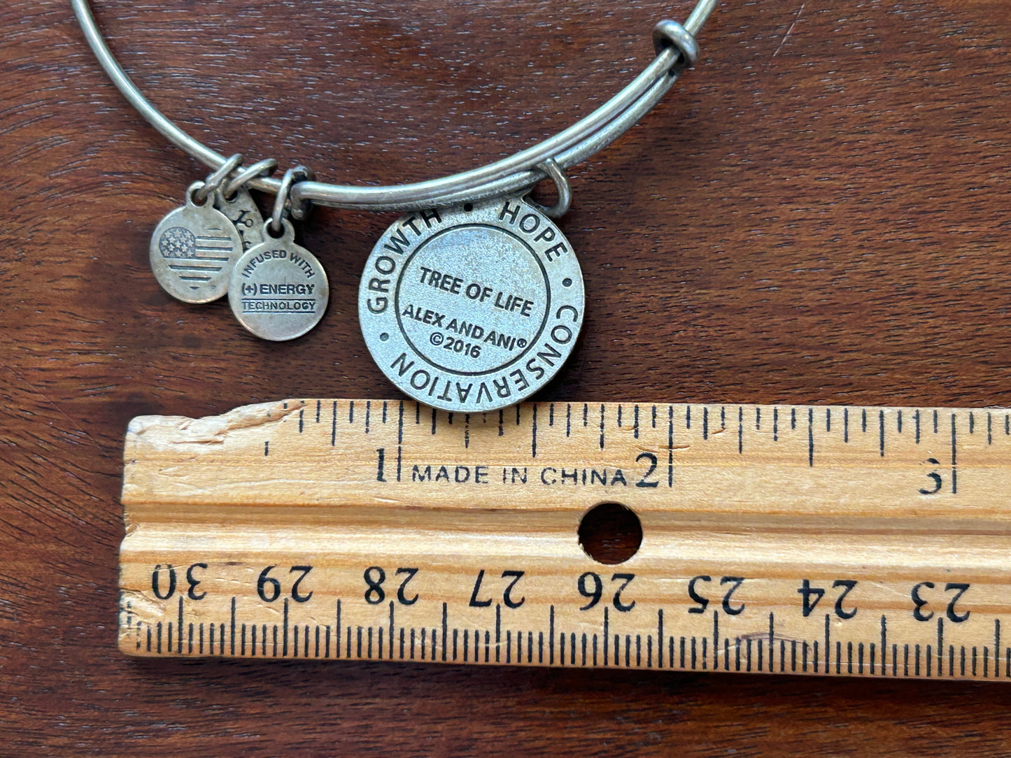 Alex and Ani Signed Tree Charm Silver Tone Bangle Bracelet