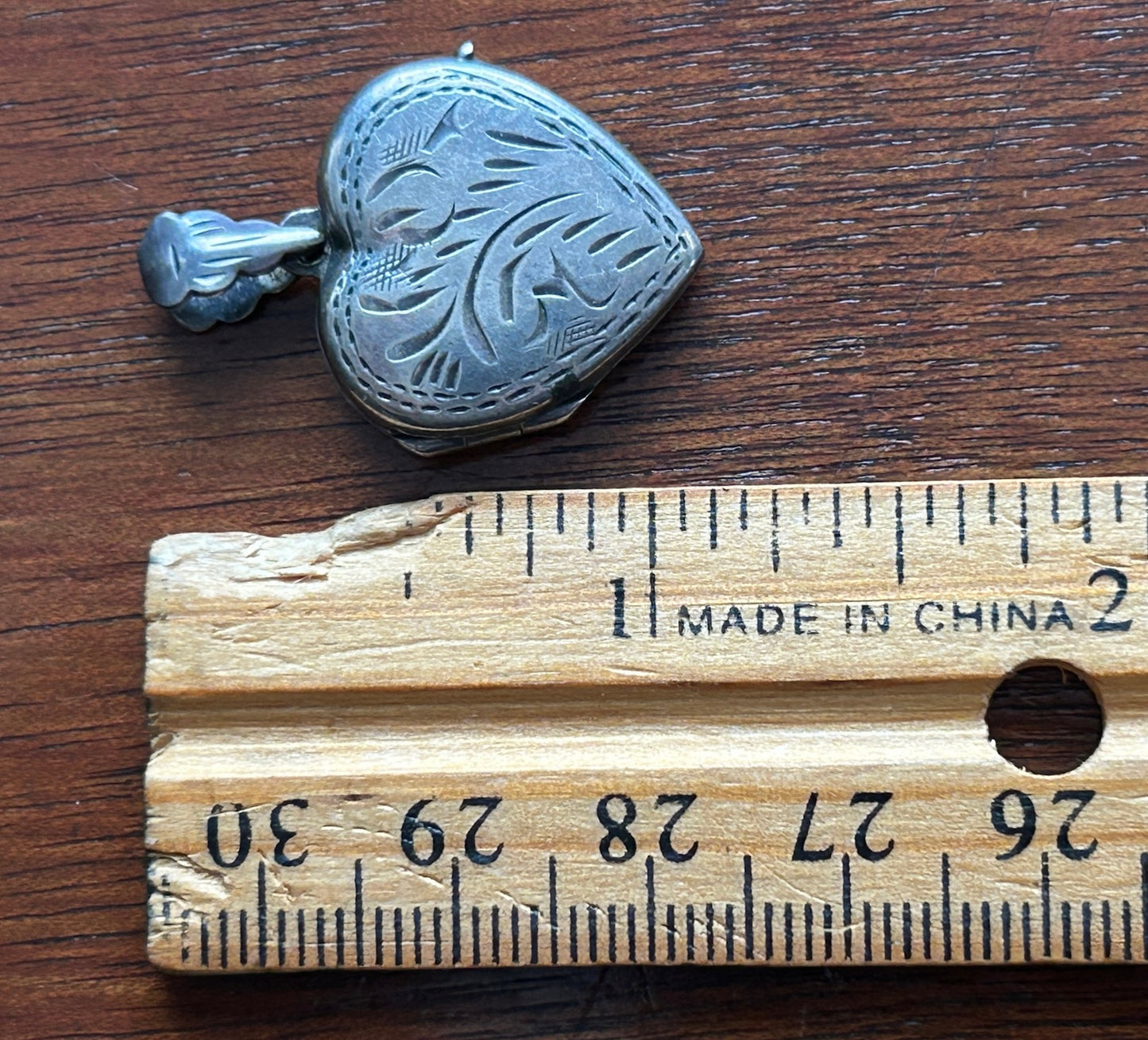 Vintage Sterling Silver 925 Heart Shaped Locket Necklace Pendant Etched Design