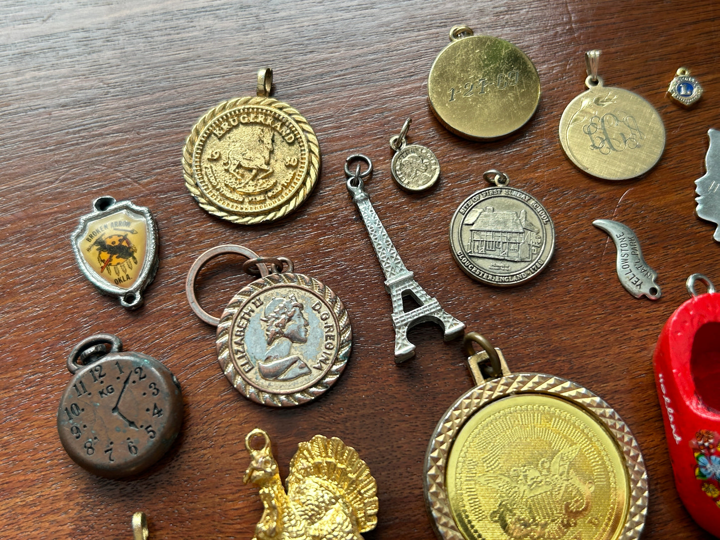 Vintage Charm Pendant Lot Travel World Souvenir Eiffel Tower Coin & More