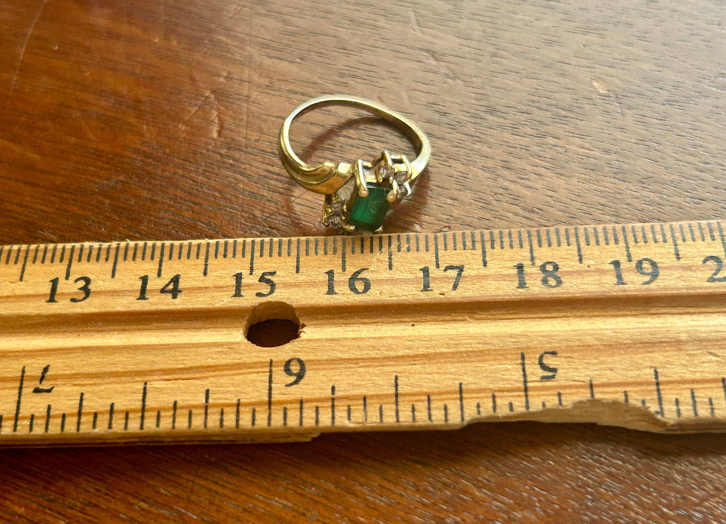 10k Yellow Gold Simulated Emerald Diamond Accent Ring Sz 4.25