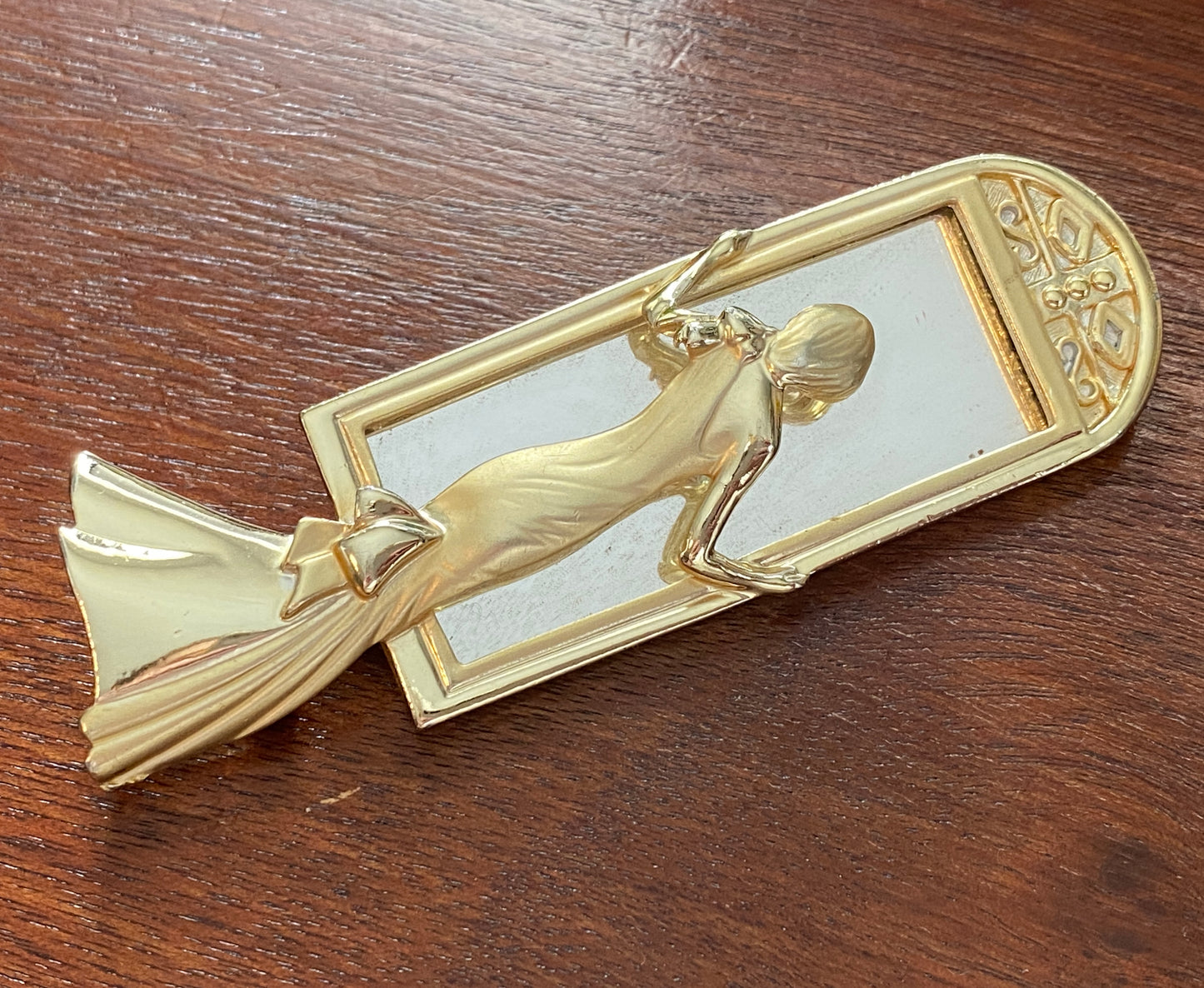 Vintage AJC Signed Woman Vanity Mirror Brooch Pin