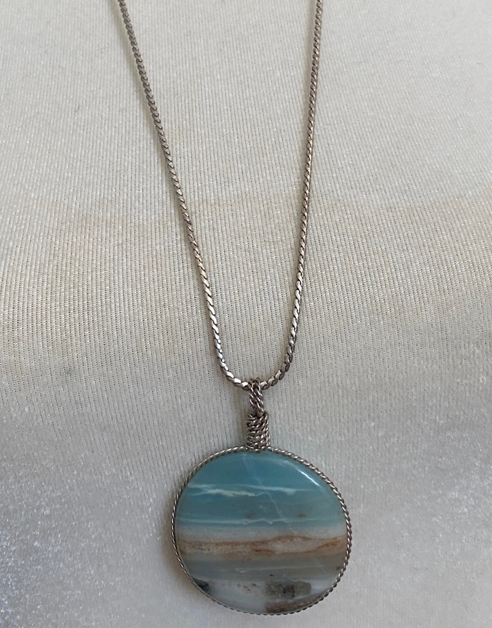 Sterling Silver 925 Ocean Stone Jasper/Agate Pendant Necklace