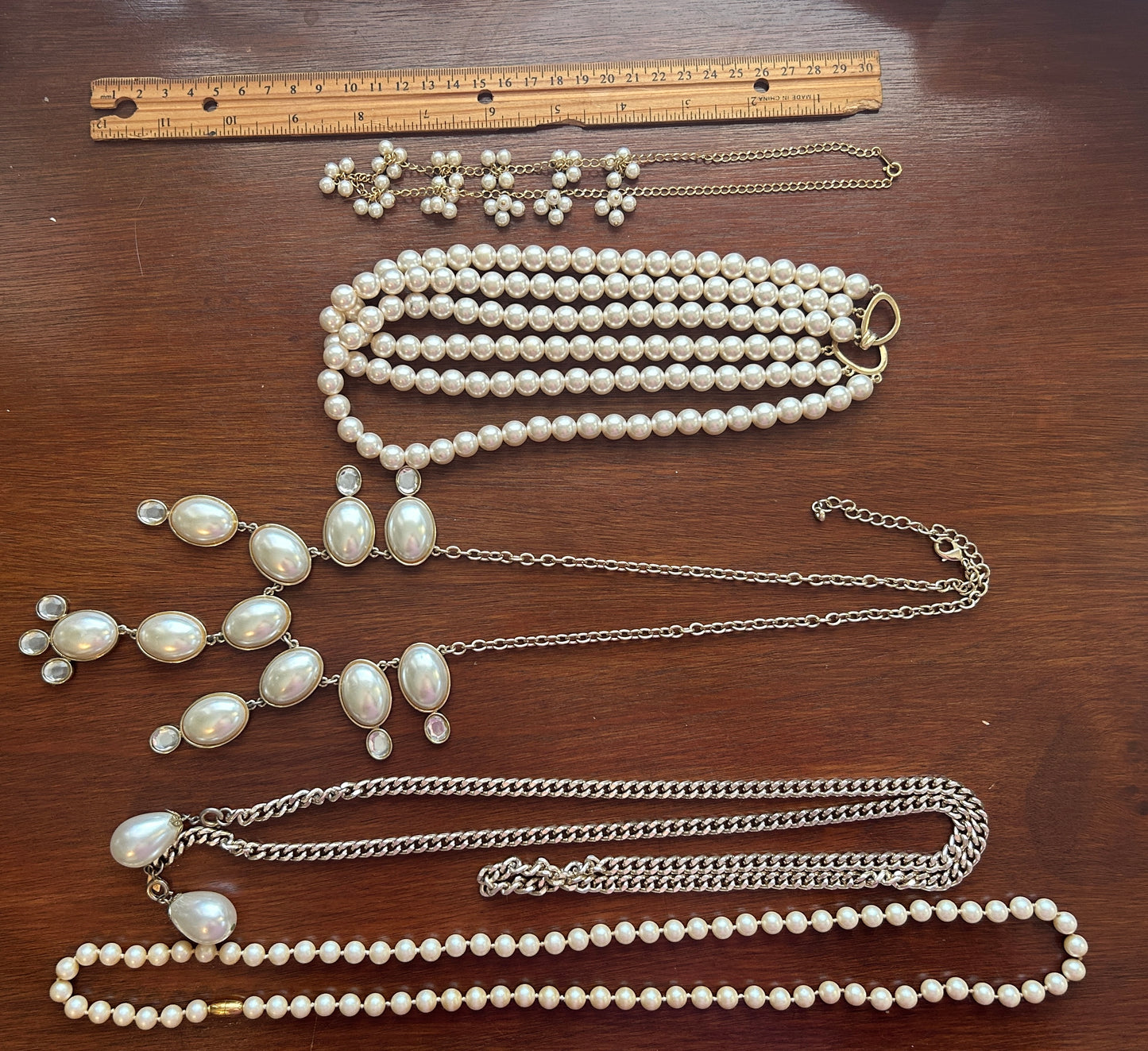 Vintage to Now Faux Pearl Necklace Lot Multistrand Opera Length Gold Silver Tone