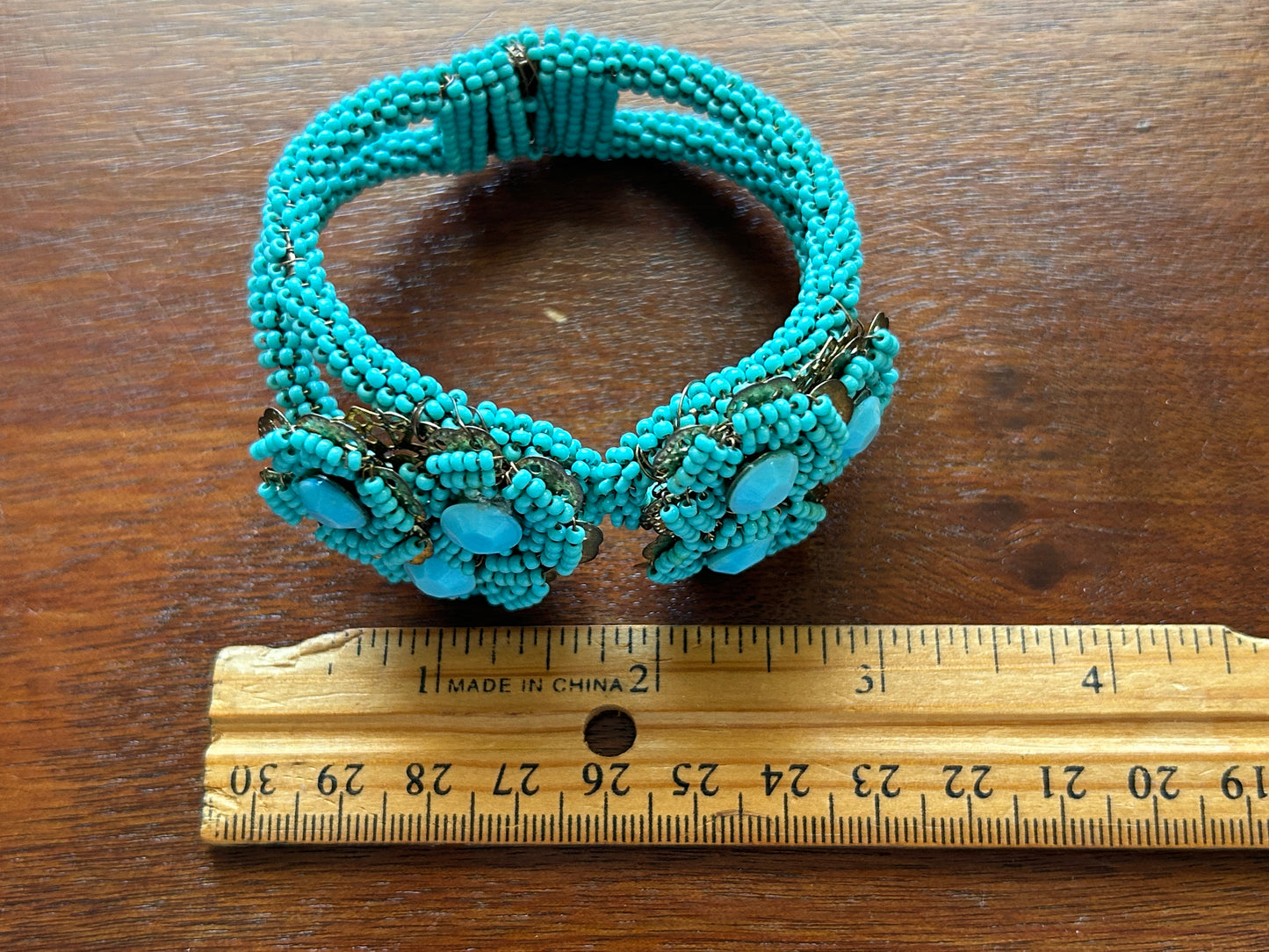Rare 1930s Miriam Haskell Frank Hess Turquoise Seed Bead Hinge Clamper Bracelet