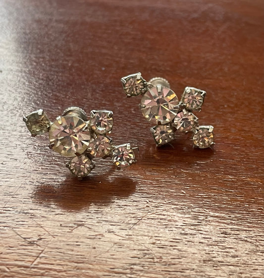 Vintage Silver Tone & Clear Rhinestone Screwback Earrings