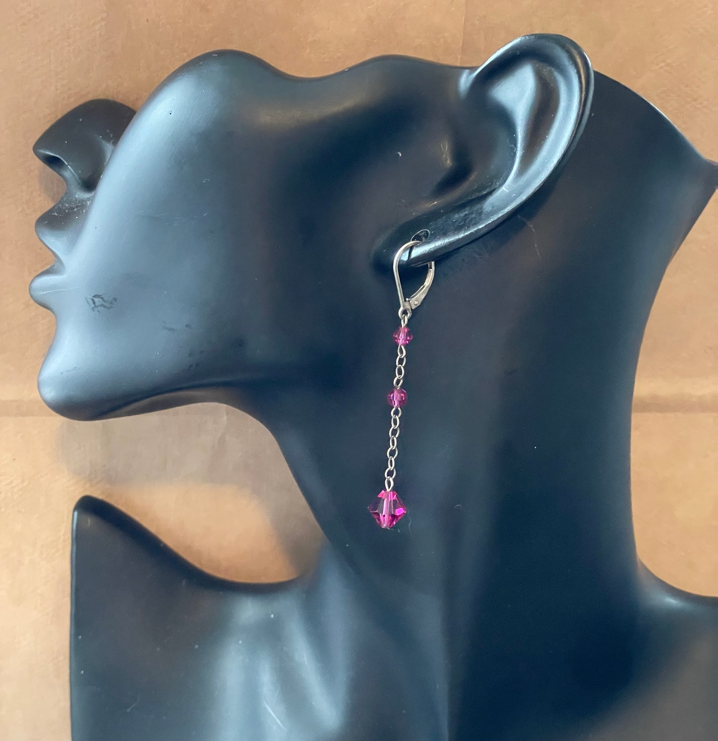 Vintage Sterling Silver 925 Dangle Earrings Pink Stone