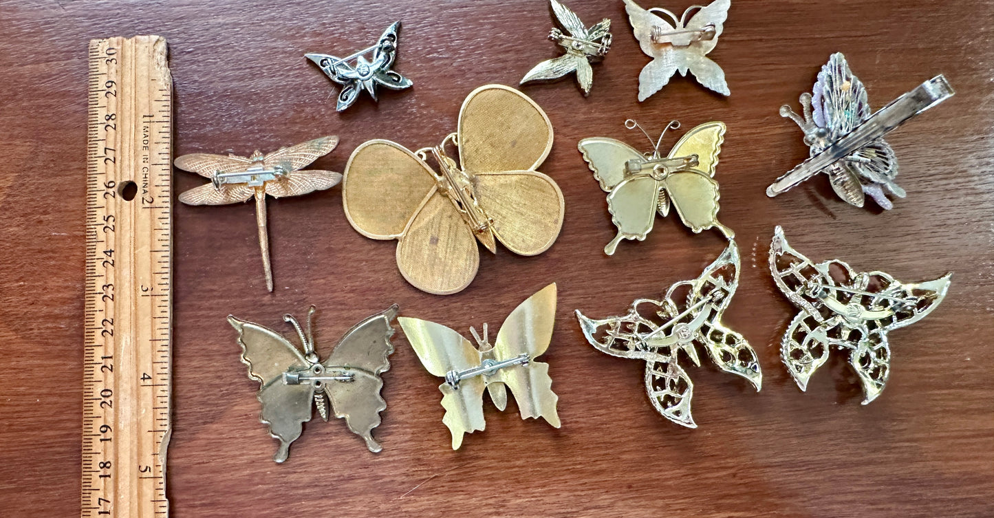 Vintage Butterfly Dragonfly Brooch Pin Lot Enamel Gold Silver Tone Rhinestone