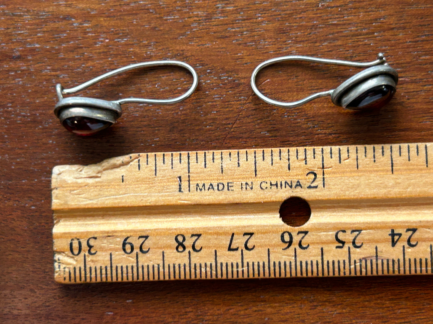 Sterling Silver 925 Red Stone Glass Drop Dangly Earrings