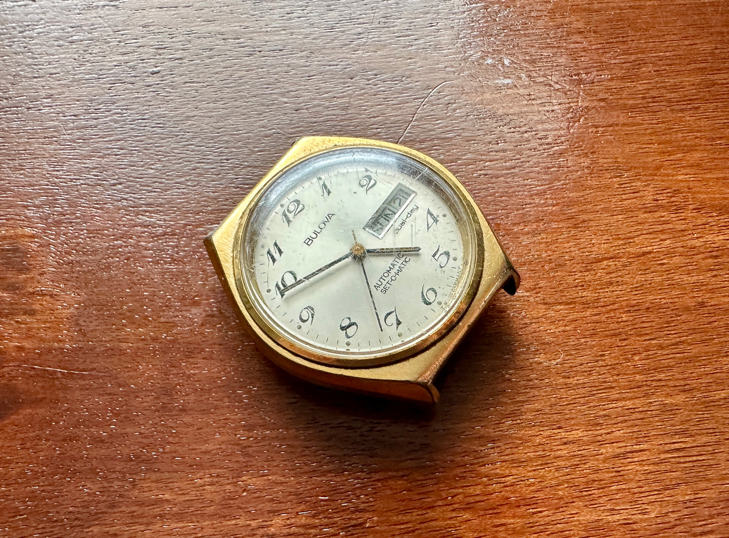 Vintage Bulova Automatic Set O Matic Dual Day Wristwatch Watch No Band Gold Tone