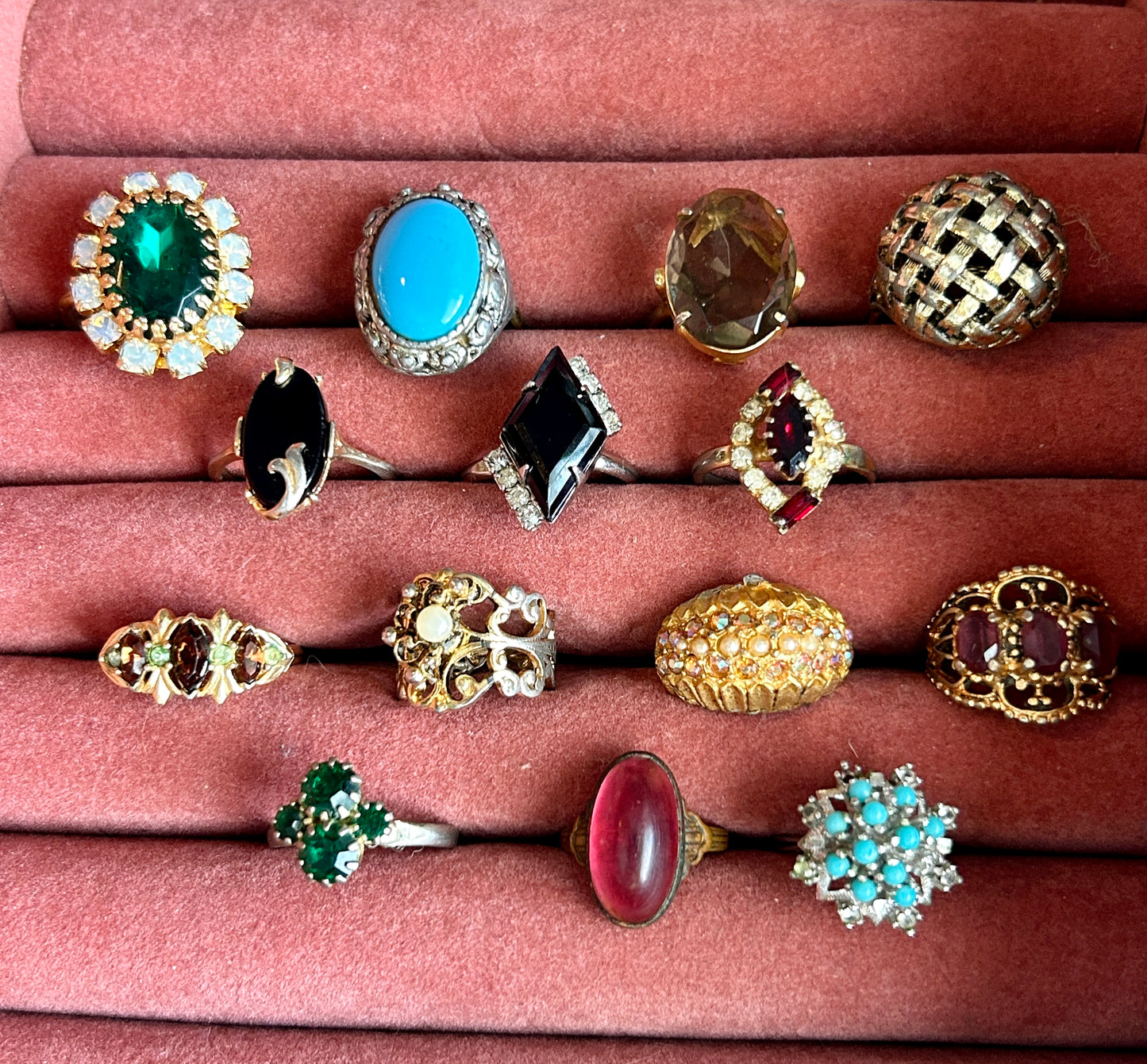 Vintage Lot Costume Fashion Cocktail Rings Rhinestones Cabochon Faux Turquoise
