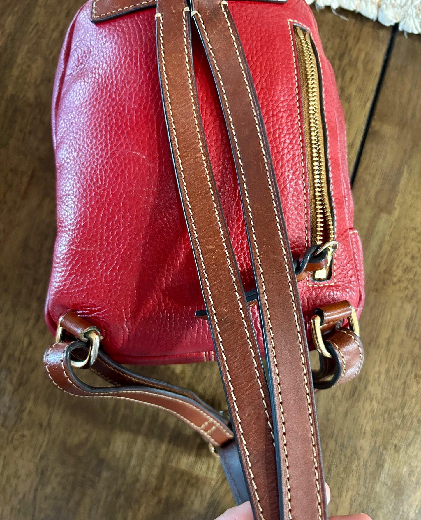 Ronnie Dooney & Bourke Small Red Pebbled Leather Backpack Purse