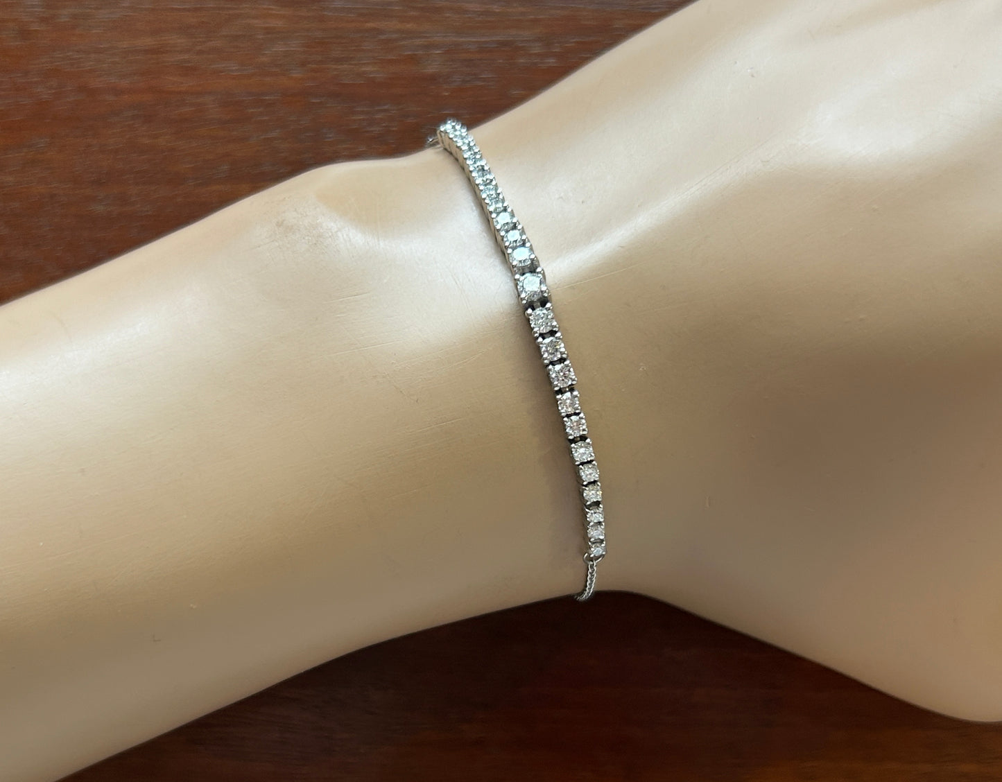 Signed 14k White Gold LGD 1ctw Lab Grown Diamond Tennis Bracelet Adjustable