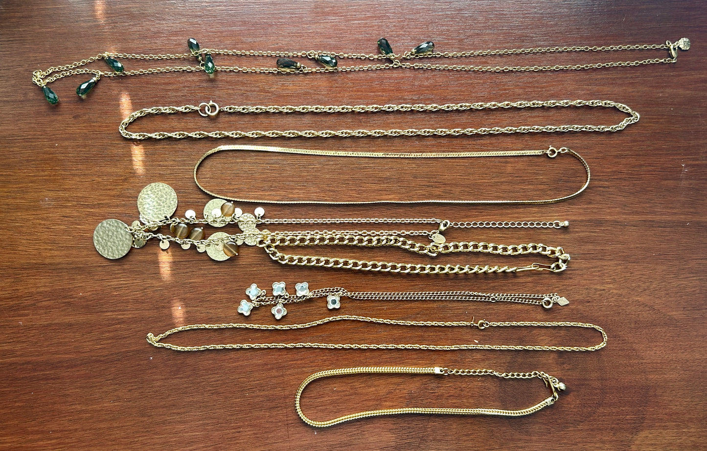 Vintage to Now Gold Tone Chain Necklace Lot Some Signed Rhinestone Beads