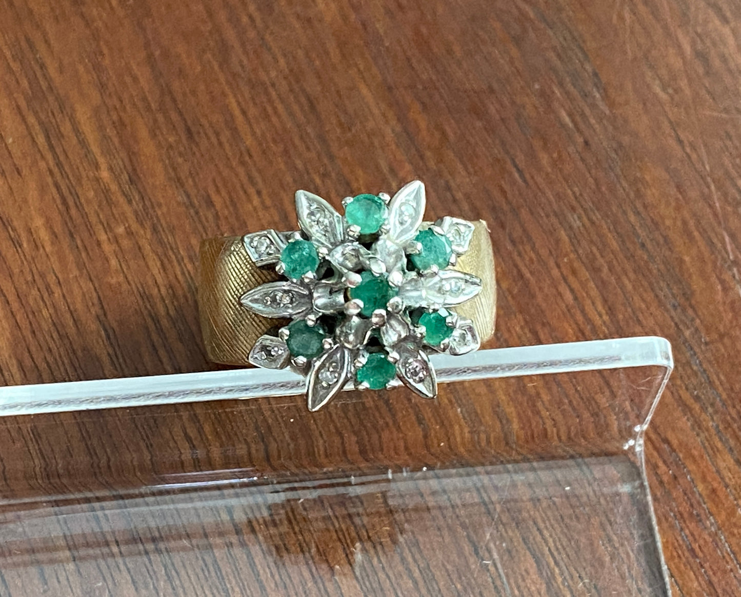 Vintage Trubrite 14k Yellow Gold Emerald Diamond Cocktail Ring Sz 8.25